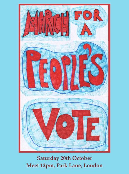 March for a People's Vote. 
		A drawing by Sushila Burgess.