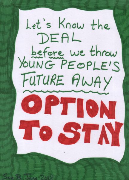 We need a People's Vote with option to stay in the EU. 
		A drawing by Sushila Burgess.