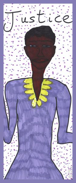 Tarot of the Younger Self: Justice. 
		A drawing by Sushila Burgess.