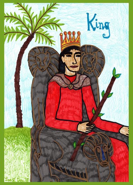 Tarot of the Younger Self: King of Wands. 
		A drawing by Sushila Burgess.