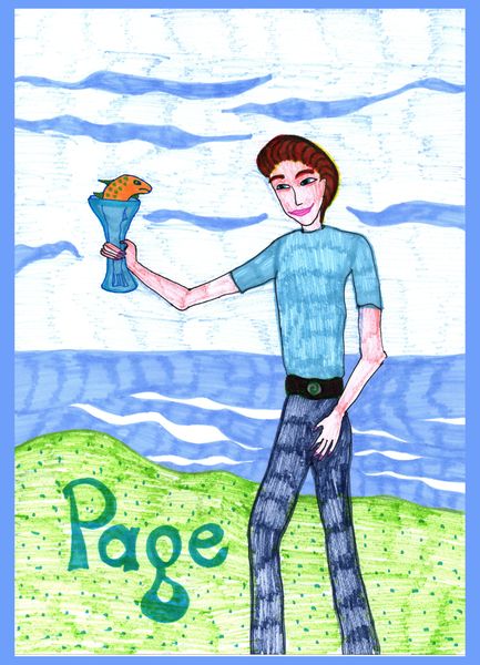 Tarot of the Younger Self: Page of Cups. 
		A drawing by Sushila Burgess.