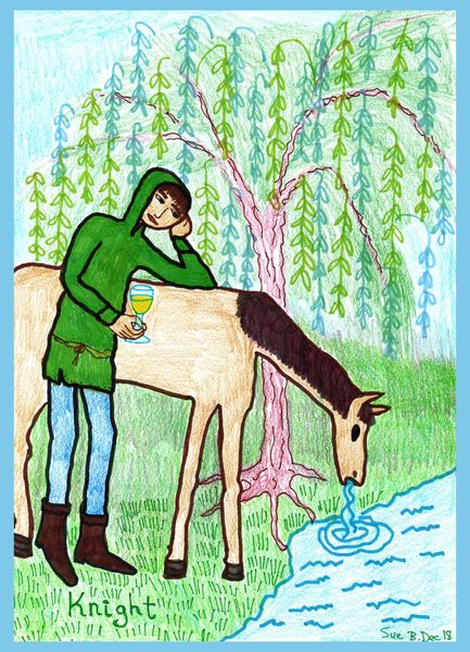 Tarot of the Younger Self: Knight of Cups. 
		A drawing by Sushila Burgess.