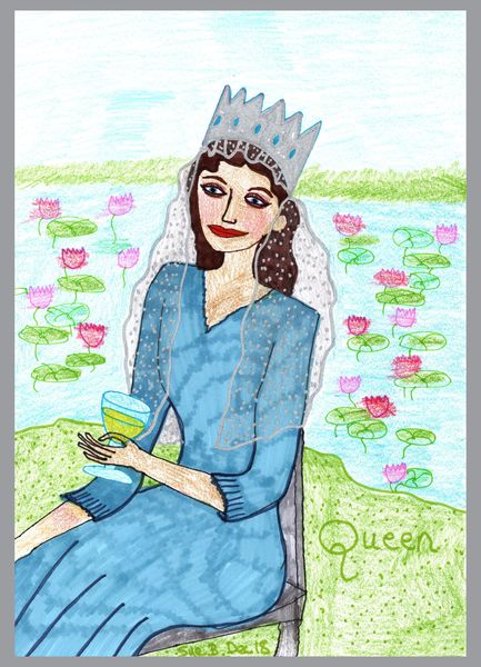 Tarot of the Younger Self: Queen of Cups. 
		A drawing by Sushila Burgess.