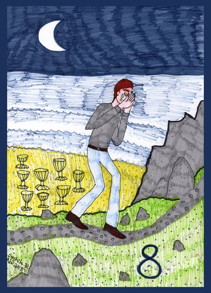 Tarot of the Younger Self: Eight of Cups. 
		A drawing by Sushila Burgess.