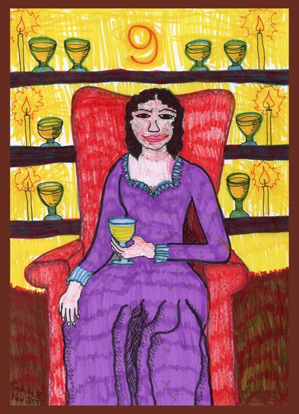 Tarot of the Younger Self: Nine of Cups. 
		A drawing by Sushila Burgess.