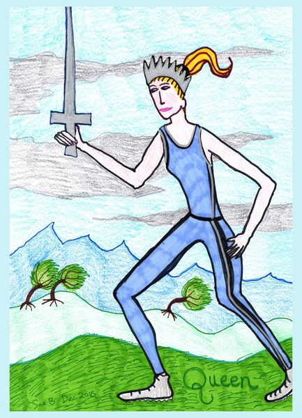 Tarot of the Younger Self: Queen of Swords. 
		A drawing by Sushila Burgess.