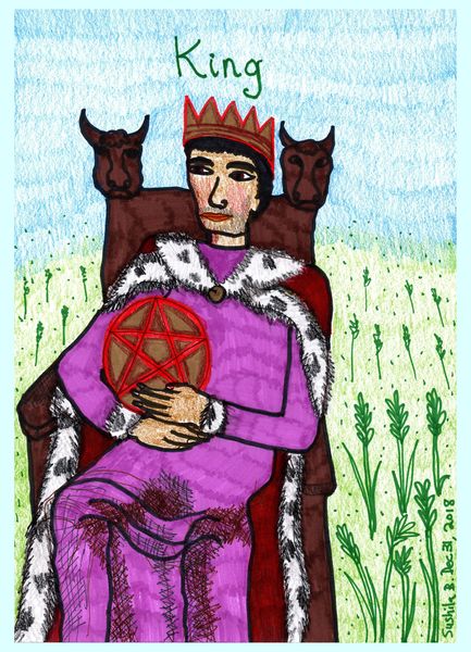 Tarot of the Younger Self: King of Pentacles. 
		A drawing by Sushila Burgess.