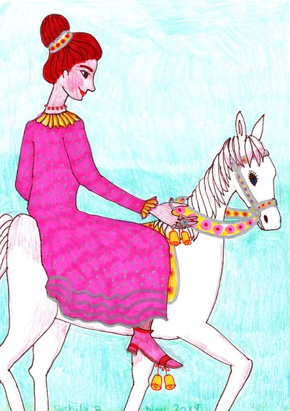 Ride a Toy Horse 2. A drawing by Sushila Burgess.