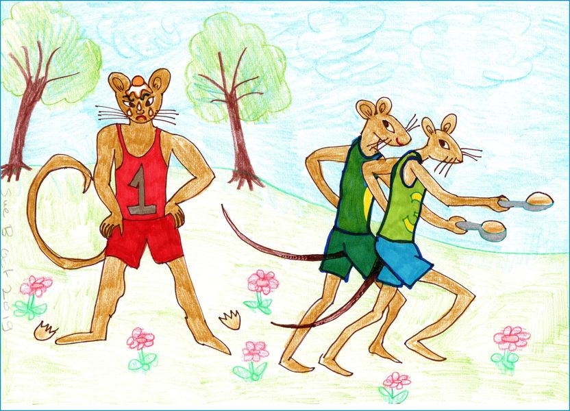 Three Fit Mice 4. A drawing by Sushila Burgess.