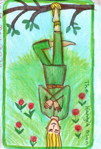 The Glowing Tarot Major Arcana 12. A drawing by Sushila Burgess.