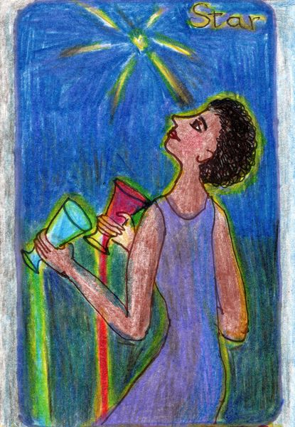 The Glowing Tarot Major Arcana 17. A drawing by Sushila Burgess.