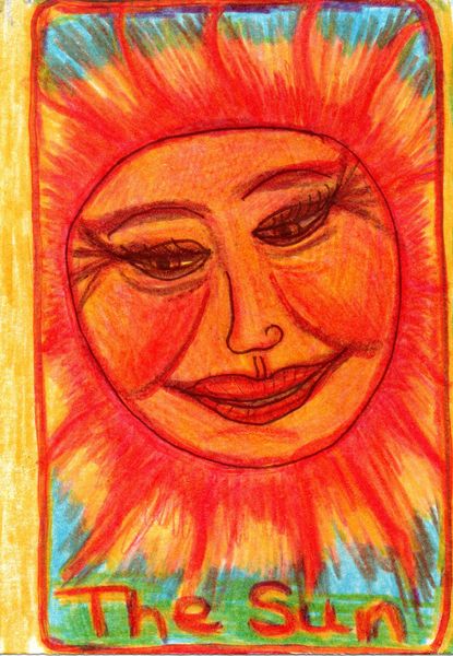 The Glowing Tarot Major Arcana 19. A drawing by Sushila Burgess.