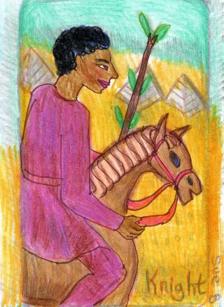 The Glowing Tarot Knight of Wands. A drawing by Sushila Burgess.