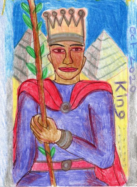 The Glowing Tarot King of Wands. A drawing by Sushila Burgess.