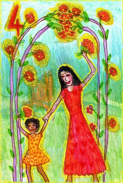 The Glowing Tarot Wands 4. A drawing by Sushila Burgess.