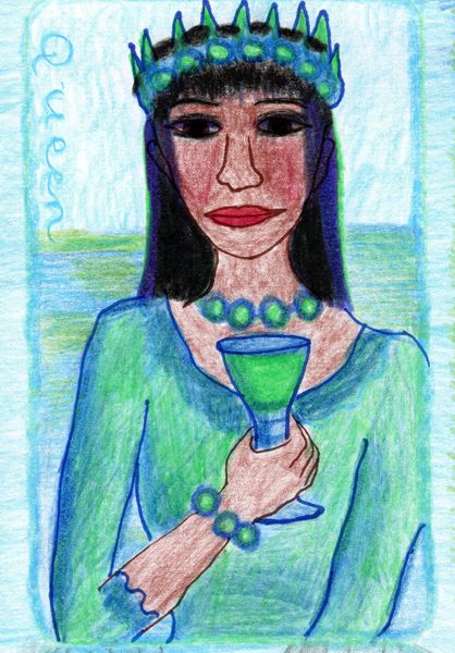 The Glowing Tarot Cups 13. A drawing by Sushila Burgess.