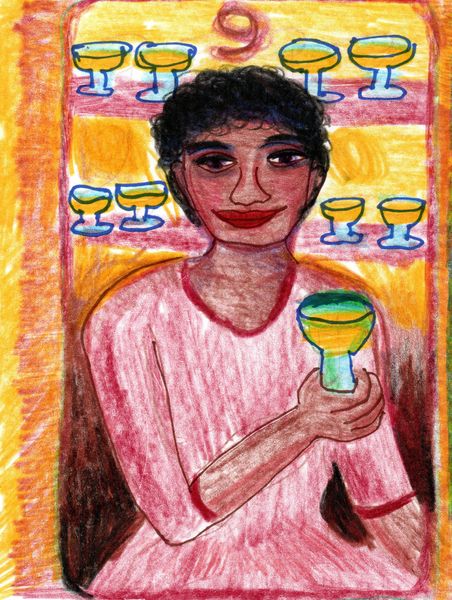 The Glowing Tarot Cups 9. A drawing by Sushila Burgess.