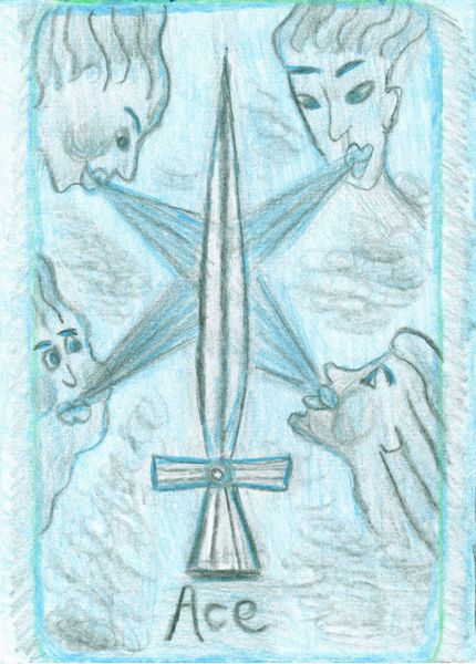 The Glowing Tarot Swords 1. A drawing by Sushila Burgess.