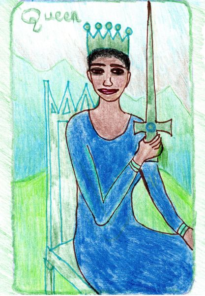 The Glowing Tarot Swords 13. A drawing by Sushila Burgess.
