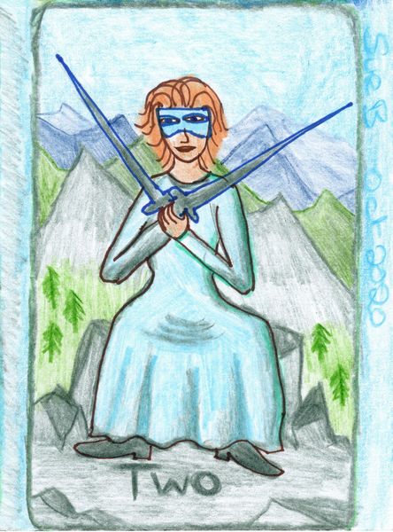 The Glowing Tarot Swords 2. A drawing by Sushila Burgess.