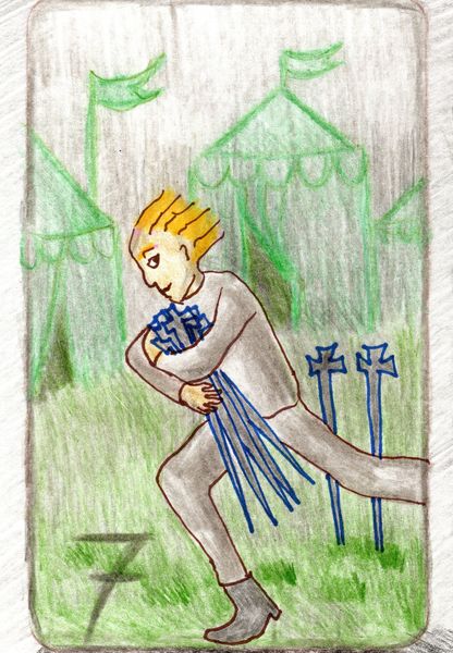 The Glowing Tarot Swords 7. A drawing by Sushila Burgess.