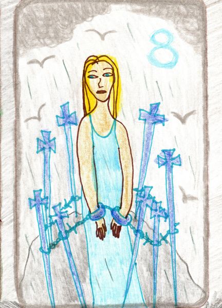 The Glowing Tarot Swords 8. A drawing by Sushila Burgess.