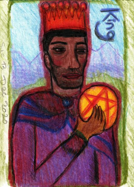 The Glowing Tarot Pentacles 14. A drawing by Sushila Burgess.