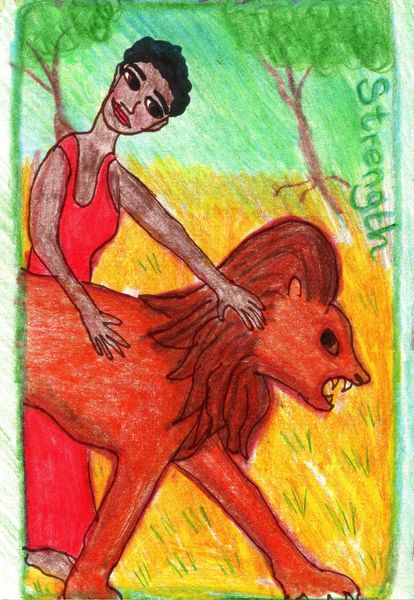 The Glowing Tarot Strength second version. A drawing by Sushila Burgess.