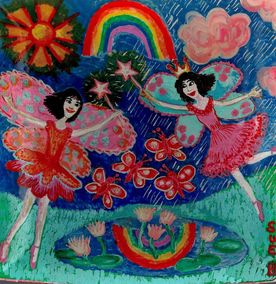 Lily pond fairies. A painting by Sushila Burgess.