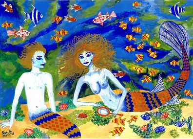 Mer quarrel. A painting by Sushila Burgess.