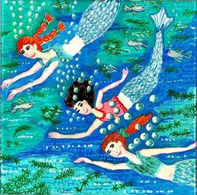 Mermaid race. A painting by Sushila Burgess.