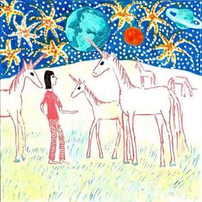 The moon unicorns. A painting by Sushila Burgess.