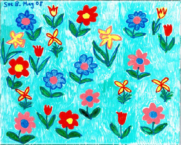 Painted flowery tile above the sink