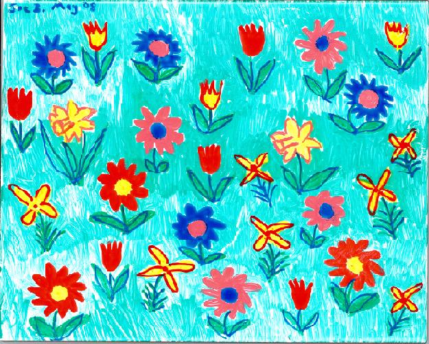 Painted flowery tile above the sink