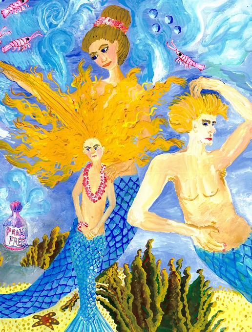 Detail of Mer Mum and Comb: the family group. By Sushila Burgess