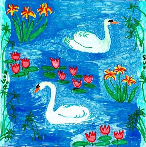 Two swans. A painting by Sushila Burgess.
