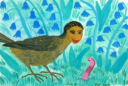 Blackbird and Worm by Sushila (Sue) Burgess