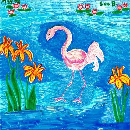 Flamingo. A painting by Sushila Burgess.