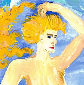 Detail of Mer Mum and Comb: the dad. A painting about underwater nit-combing by Sushila Burgess.