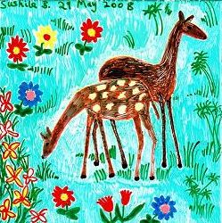 Painting of two deer. By Sushila Burgess.