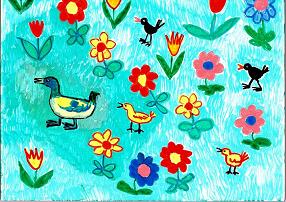 Painting of duck and moorhens