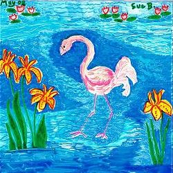 Painting of flamingo. By Sushila Burgess.