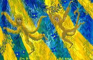 Monkeys and Sunbeams. A painting by Sushila Burgess.