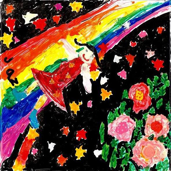 Girl sliding down rainbow