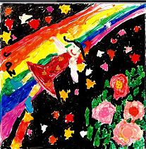 Girl sliding down rainbow
