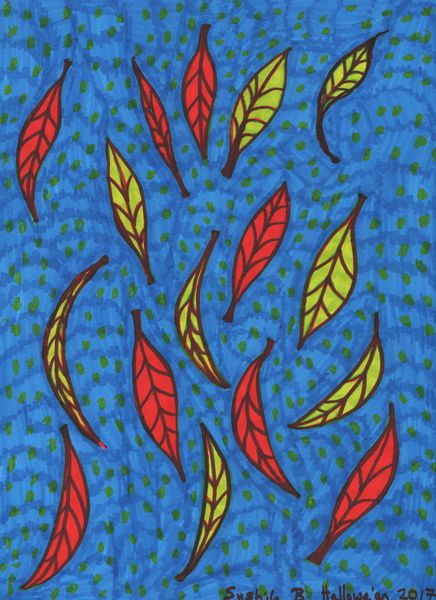 Falling Leaves. A drawing by Sushila Burgess.