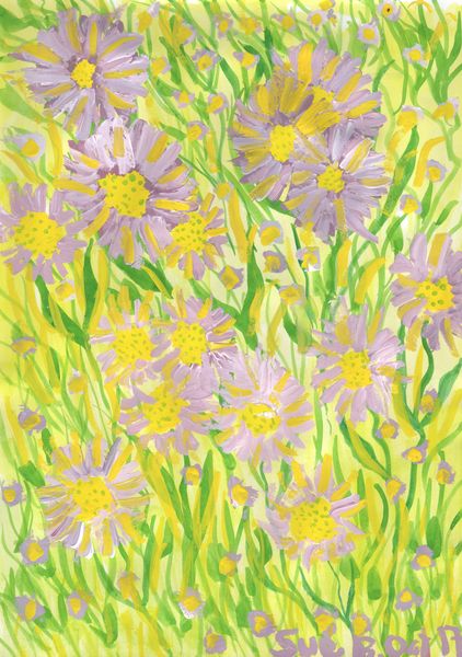 Michaelmas Daisies. A painting by Sushila Burgess.